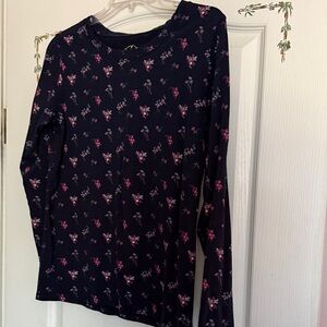 Floral Long Sleeve Tee - Navy and Pink
